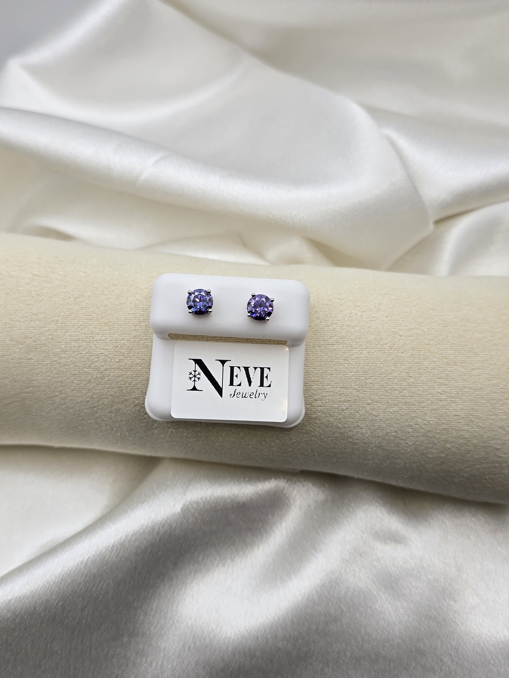 Rhodium Over Sterling Silver 925 Purple Moissanite Gemstone Earrings